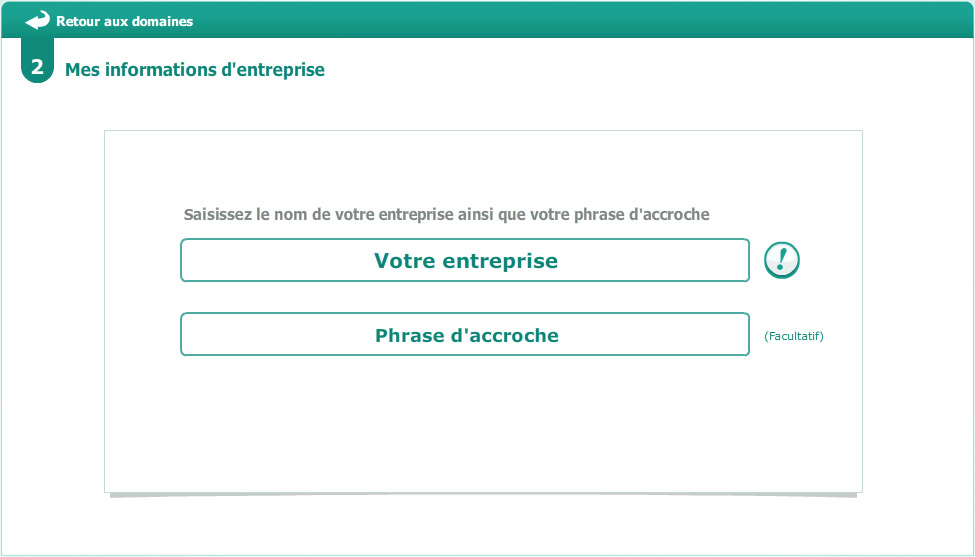 Per primo dovrete inserire il nome della vostra azienda e lo slogan o frase d'aggancio