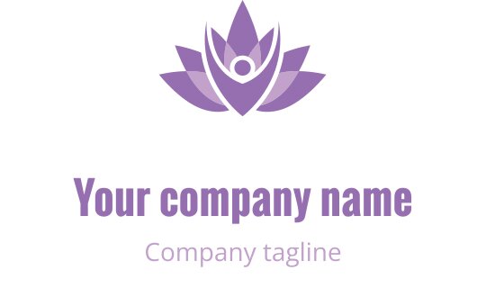 Logo design elegante di un fiore di loto viola con una figura umana al centro