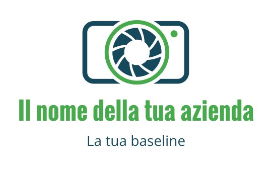 Logo di una fotocamera moderna con obiettivo verde e accenti blu