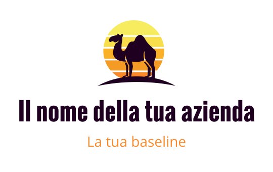 Logo design di un tramonto nel deserto con silhouette di un cammello