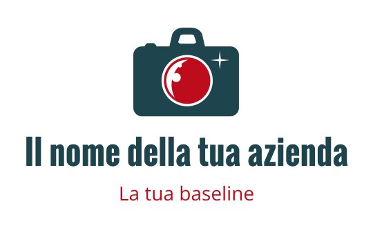 Logo di una fotocamera moderna con obiettivo rosso e corpo turchese