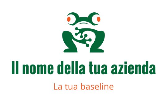 Logo di una rana verde giocosa con accenti arancioni vivaci