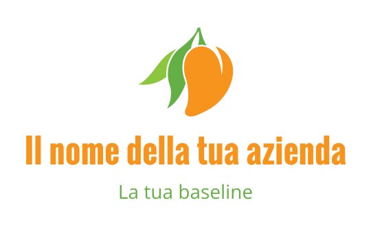 Logo di mango vibrante con foglie verdi e testo arancione audace