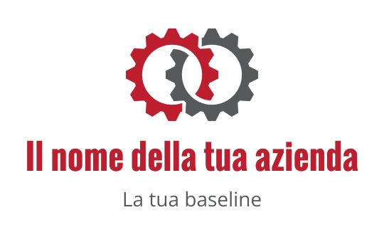 Logo design con ingranaggi rossi e grigi intrecciati e tipografia audace