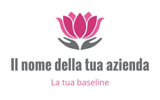 Design del logo elegante di un loto rosa con mani che sostengono il fiore