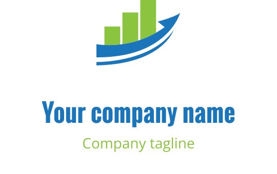 Design del logo moderno con elementi di onda blu e grafico a barre verde