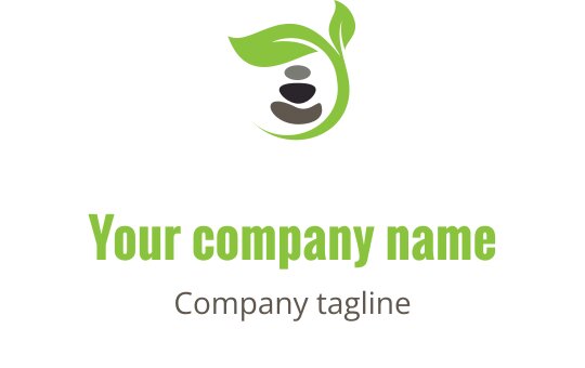 Design del logo moderno con foglie verdi e pietre impilate