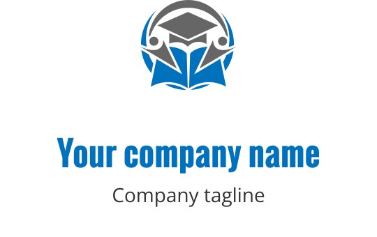 Design del logo moderno con un cappello di laurea sopra un libro aperto