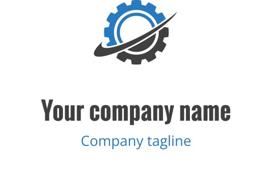 Design del logo moderno con ingranaggi, accenti blu e motivo circolare