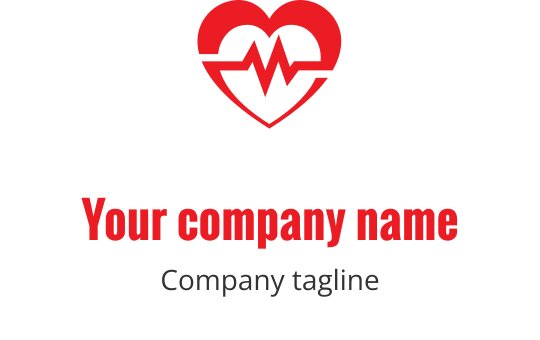 Logo design di un cuore rosso audace con una linea di impulso dinamica