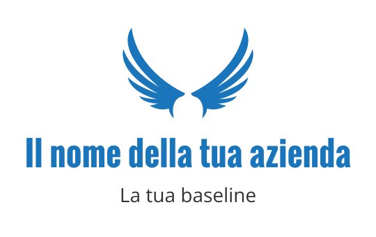 Design del logo elegante con ali blu sopra un testo in grassetto