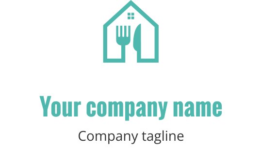 Logo di una casa moderna con forchetta e coltello all'interno