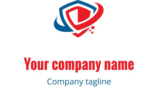 Design di logo moderno a scudo con elementi rossi e blu