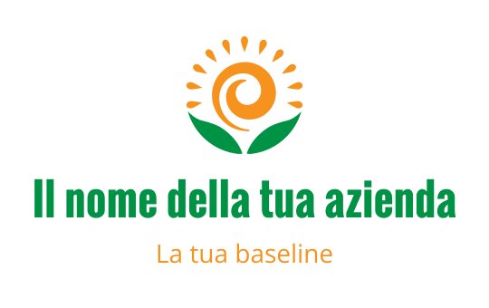 Design del logo moderno con sole e fiore a spirale con foglie verdi