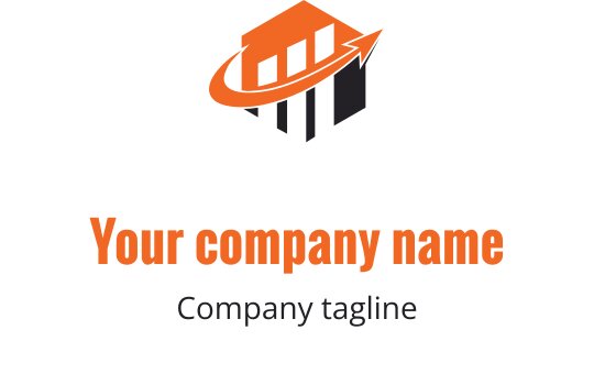 Design del logo moderno con un edificio arancione e una freccia verso l'alto