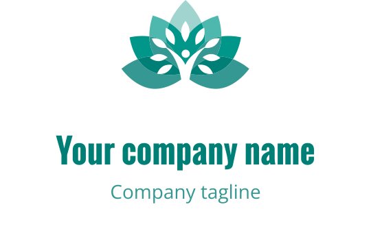 Logo elegante in teal con un fiore di loto stilizzato e foglie