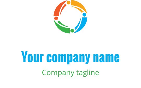 Logo circolare colorato con figure interconnesse in arancione, verde e blu