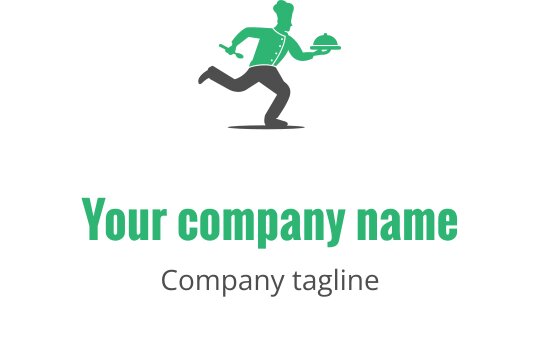 Logo dinamico con una figura in corsa che tiene un vassoio e un cappello