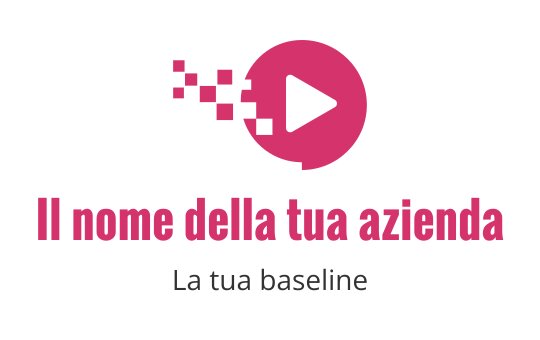 Logo moderno rosa con un pulsante di riproduzione e elementi pixel