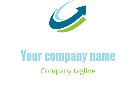 Logo dinamico con elementi di freccia blu e vortice verde