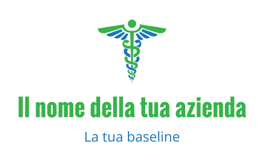 Logo moderno con caduceo e elementi verdi e blu