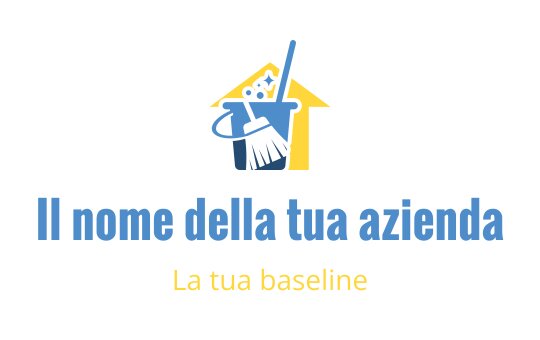 Logo pulito e moderno con una casa, una scopa e un secchio