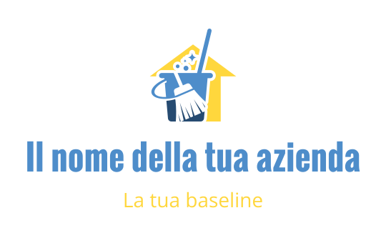 Logo pulito e moderno con una casa, una scopa e un secchio