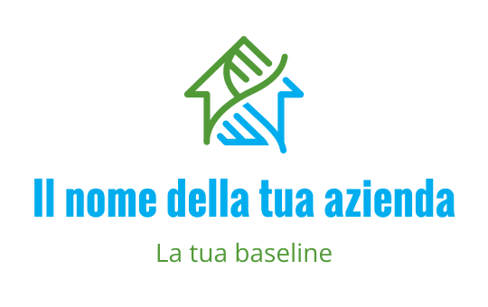 Logo moderno con una casa verde e mani blu