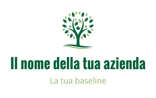 Logo design moderno di un albero verde con foglie arrotondate e base fluida