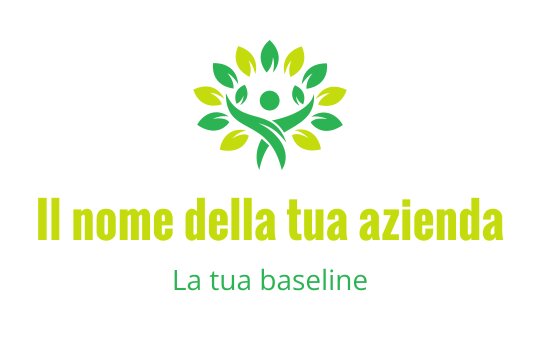 Logo vivace con una figura verde circondata da elementi fogliosi