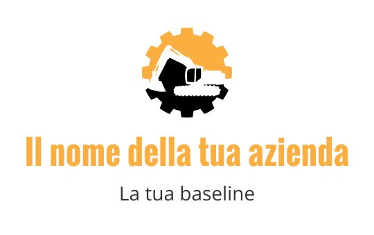 Logo audace con ingranaggio arancione e silhouette di costruzione