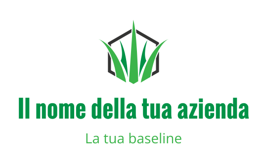 Logo moderno verde con elementi stilizzati di erba e forma esagonale