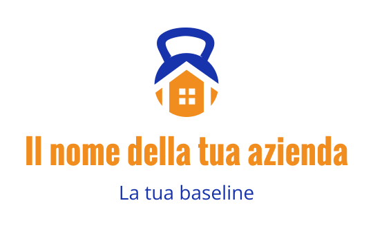 Design del logo moderno con una casa dal tetto blu e accenti arancioni