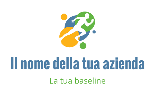 Logo dinamico con un corridore e forme astratte colorate