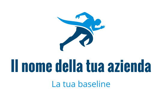 Logo design di una figura in corsa blu dinamica con tipografia audace