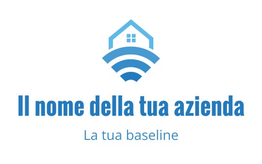 Logo moderno blu con una casa e onde di segnale