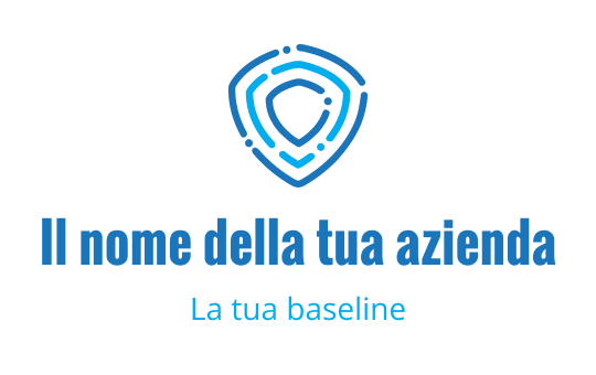 Logo design moderno con scudo blu, contorni sovrapposti e accenti circolari