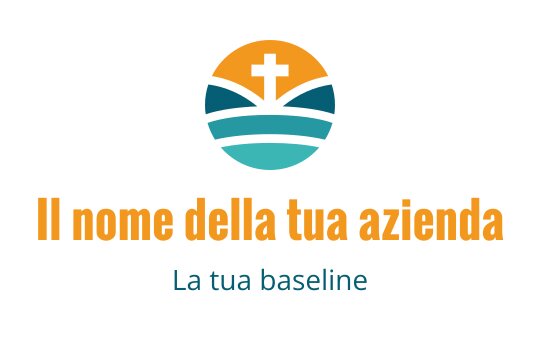 Design del logo moderno con una croce sopra onde sovrapposte blu e arancioni