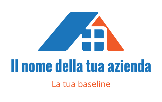 Logo moderno blu e arancione con un tetto e una finestra stilizzati