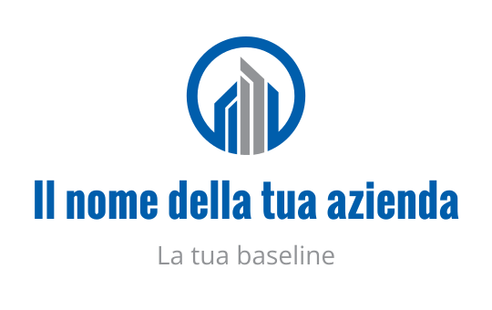 Design del logo moderno con edifici stilizzati all'interno di un contorno blu circolare