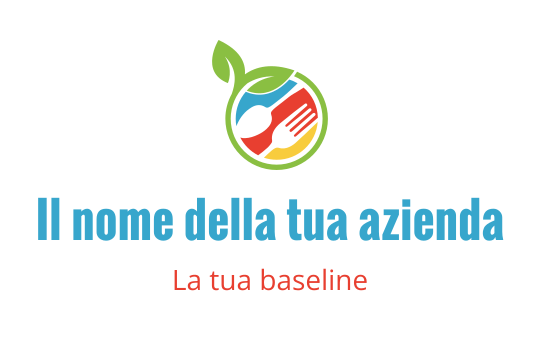 Logo circolare colorato con una foglia, una forchetta e un cucchiaio