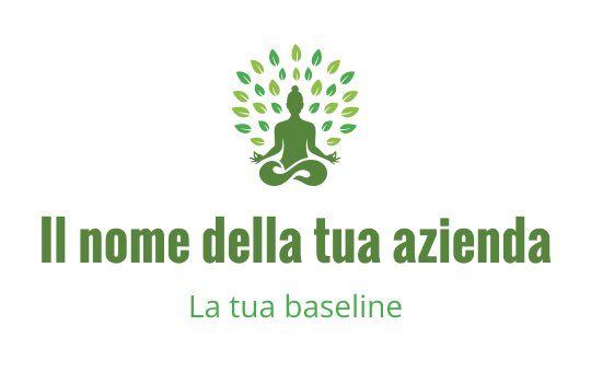 Logo design sereno verde con figura in meditazione e elementi di albero foglioso