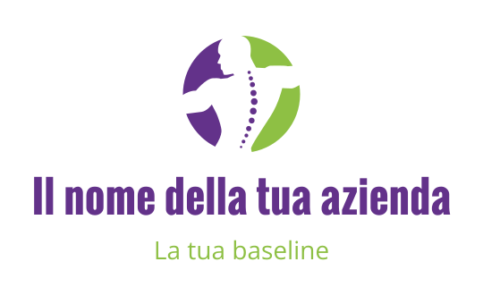 Logo dinamico con una silhouette di colonna vertebrale in viola e verde