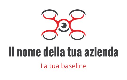 Design del logo moderno di un drone con accenti rossi e eliche circolari