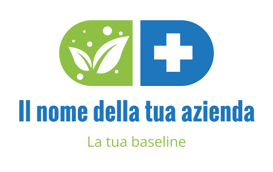 Logo moderno con una foglia verde e una croce medica blu