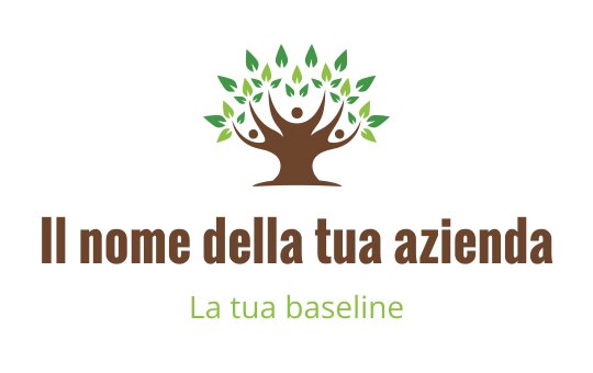 Logo moderno di un albero con foglie verdi e tronco marrone