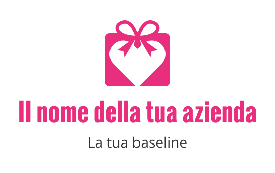 Logo design di una scatola regalo rosa giocosa con elementi di cuore e fiocco