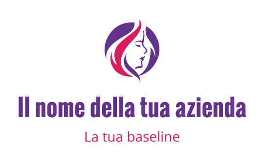 Design del logo elegante con il profilo di una donna e capelli fluenti in viola e rosa