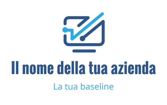 Logo moderno con un grafico stilizzato e uno schermo in tonalità blu
