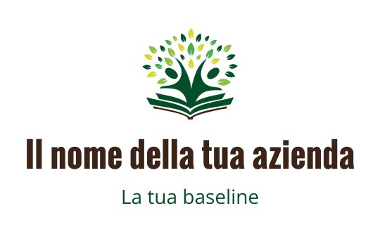 Logo di un albero moderno con foglie verdi e base di un libro aperto